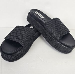 Steve Madden Black Boardwalk Raffia Espadrille Platform Sandal Sz 9.5 EUC